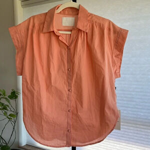 Citizens of Humanity Relaxed Penny Short Sleeve Button Front Shirt Papaya XS NWT